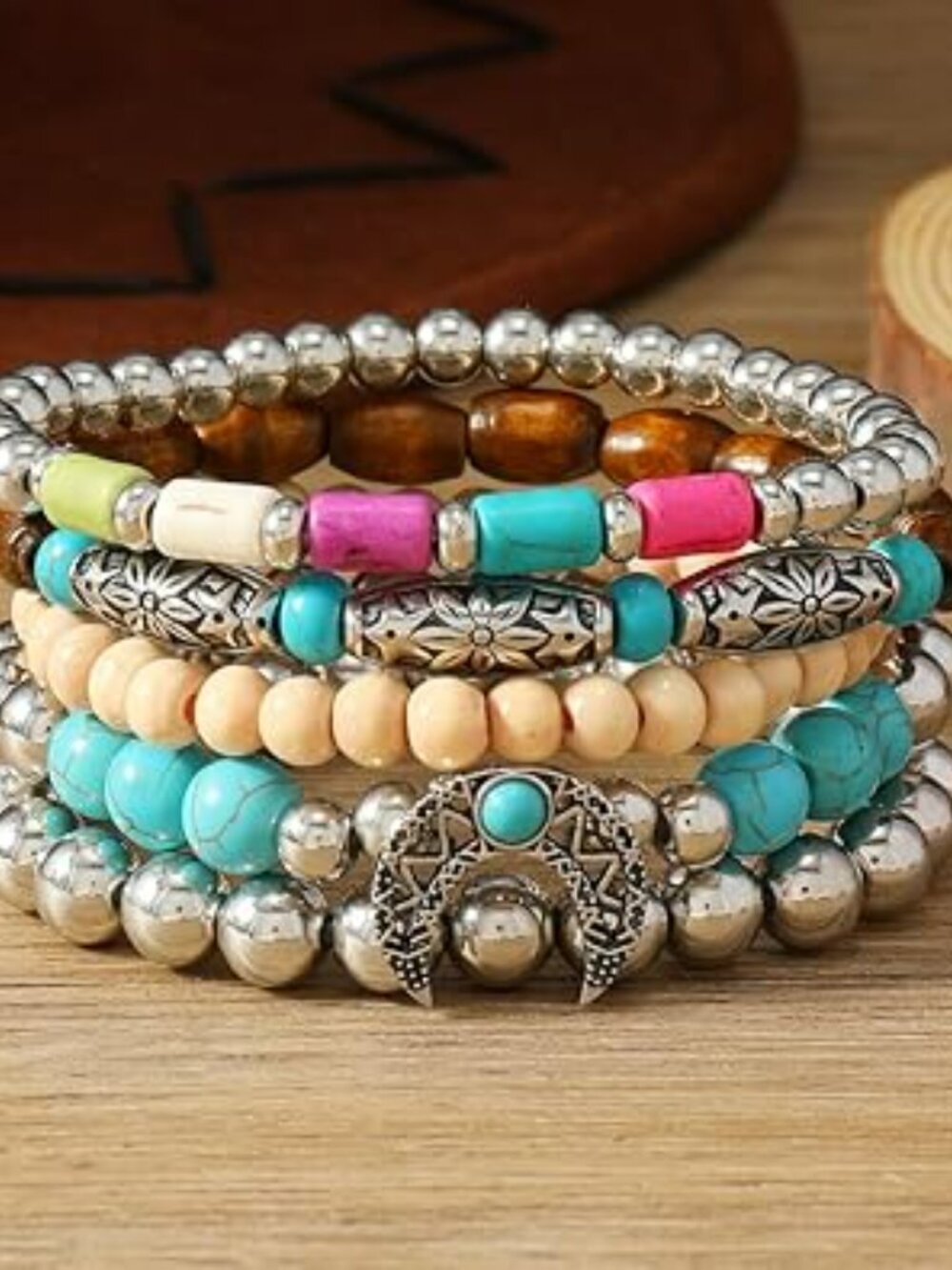 5 pc. Bohemian Beaded Bracelet Set Stackable Stretchy Turquoise Boho